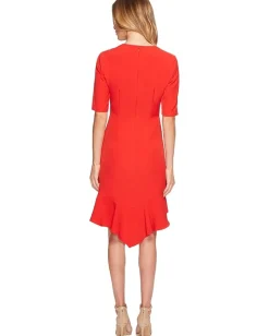 Maggy London Elbow Sleeve Ruffle Flounce Dress Rose New