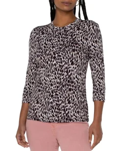 Women Liverpool Los Angeles Elbow Sleeve Scoopback Mock Neck Knit Top