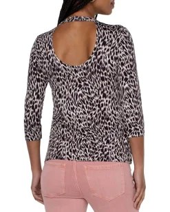 Women Liverpool Los Angeles Elbow Sleeve Scoopback Mock Neck Knit Top