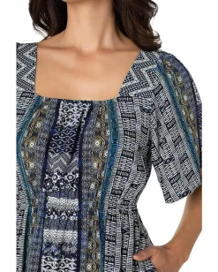 Women Liverpool Los Angeles Elbow Sleeve Square Neck Woven Maxi Dress With Pockets