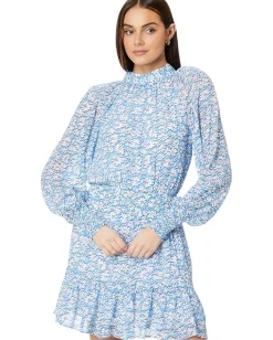 Lilly Pulitzer Ellielynn Long Sleeve Dress Lunar Blue Palm Beach Petals Best