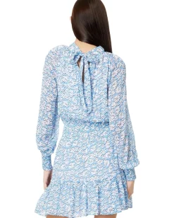 Lilly Pulitzer Ellielynn Long Sleeve Dress Lunar Blue Palm Beach Petals Best