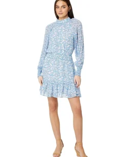 Lilly Pulitzer Ellielynn Long Sleeve Dress Lunar Blue Palm Beach Petals Best