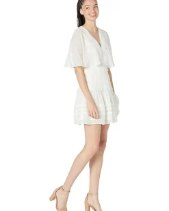 BCBGMAXAZRIA Embroidered Chiffon Flutter Sleeve Cocktail Off-White Discount