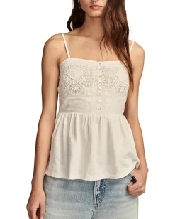 Women Lucky Brand Embroidered Henley Tank