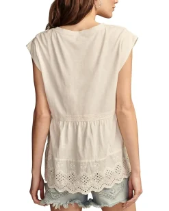 Lucky Brand Embroidered Peplum Tee Whisper White Outlet