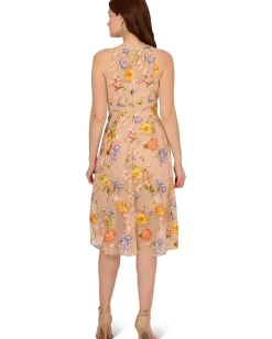 Adrianna Papell Embroidery Midi Dress Yellow/Orange Multi Discount
