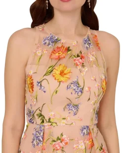 Adrianna Papell Embroidery Midi Dress Yellow/Orange Multi Discount