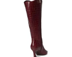 Naturalizer Emily Extra Wide Calf Knee High Boots Cranberry Red Croco Leather Clearance
