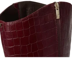 Naturalizer Emily Extra Wide Calf Knee High Boots Cranberry Red Croco Leather Clearance