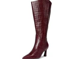Naturalizer Emily Extra Wide Calf Knee High Boots Cranberry Red Croco Leather Clearance