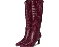Naturalizer Emily Narrow Calf Knee High Boots Cranberry Red Croco Leather Clearance