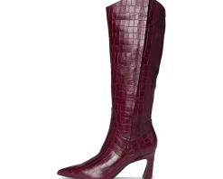 Naturalizer Emily Narrow Calf Knee High Boots Cranberry Red Croco Leather Clearance