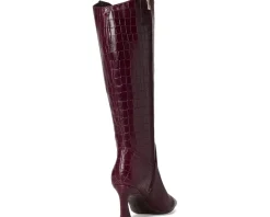 Naturalizer Emily Wide Calf Knee High Boots Cranberry Red Croco Leather