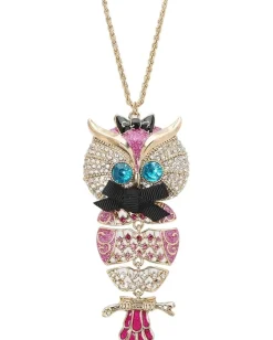 Betsey Johnson Enchanted Forest Owl Pendant Long Necklace Pink Discount