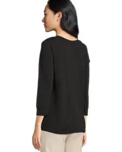 Elliott Lauren Enzyme Wash Jersey - V neck -3/4 Sleeve Tee Black Best