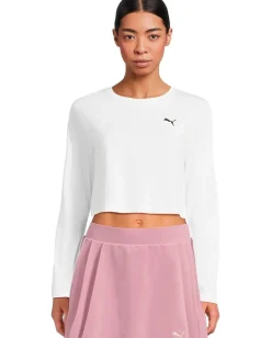 PUMA Essentials Cropped Long Sleeve Baby Tee Puma White New