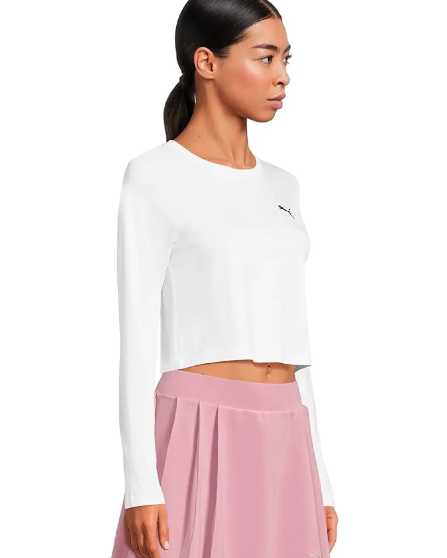 PUMA Essentials Cropped Long Sleeve Baby Tee Puma White New