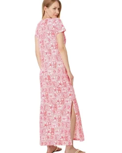 Lilly Pulitzer Etta Short Sleeve Maxi Dr Mizner Red Seaside Harbour Hot