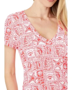 Lilly Pulitzer Etta Short Sleeve Maxi Dr Mizner Red Seaside Harbour Hot