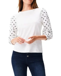 NIC+ZOE Eyelet Breeze Top White Multi Outlet