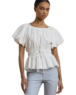 Women Lauren Ralph Lauren Eyelet Cotton Voile Peplum Blouse
