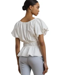 Women Lauren Ralph Lauren Eyelet Cotton Voile Peplum Blouse