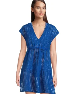 Women Tommy Bahama Eyelet Cove Vneck Short Dress