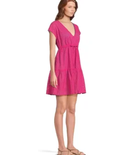 Women Tommy Bahama Eyelet Cove Vneck Short Dress