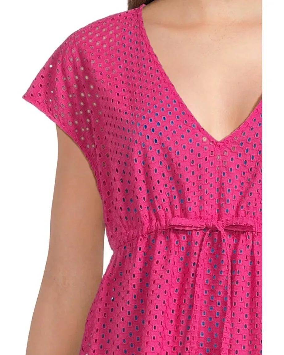 Women Tommy Bahama Eyelet Cove Vneck Short Dress