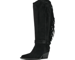 Free People Faith Fringe Western Boots Faded Black Suede New