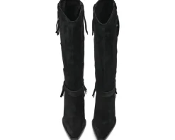 Free People Faith Fringe Western Boots Faded Black Suede New