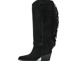 Free People Faith Fringe Western Boots Faded Black Suede New