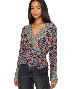 Free People Falling For You Top Blue Combo Hot