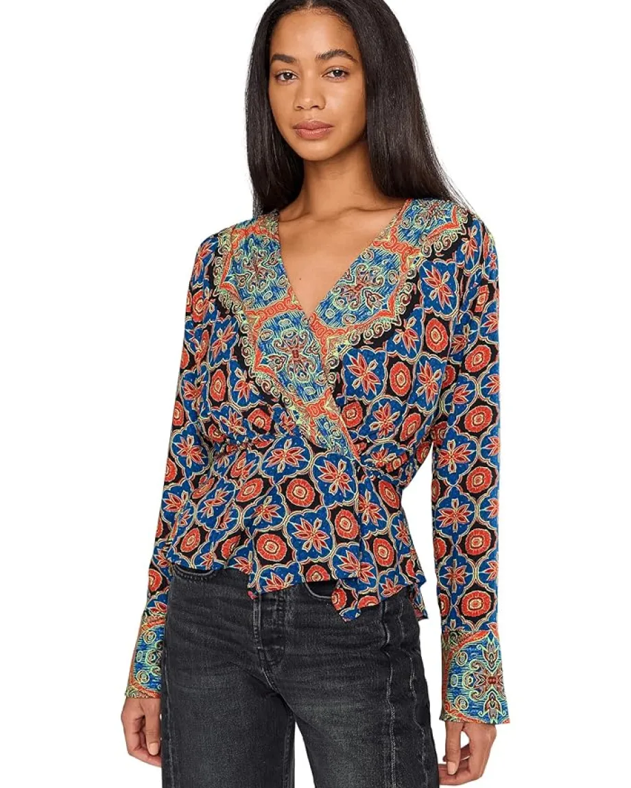 Free People Falling For You Top Blue Combo Hot