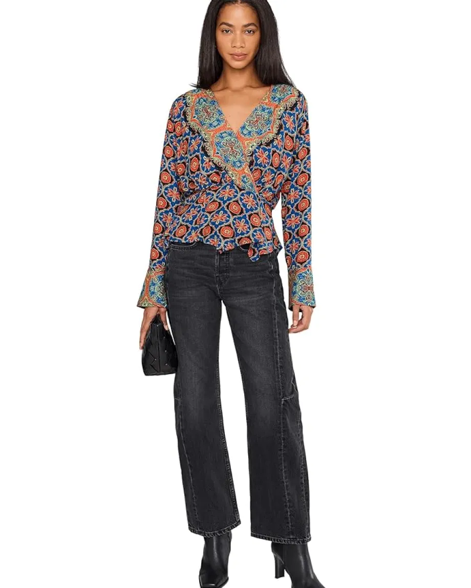 Free People Falling For You Top Blue Combo Hot