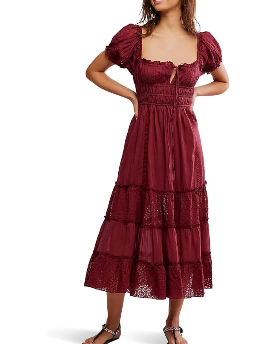 Free People Falling Sun Midi Dress Syrah Outlet