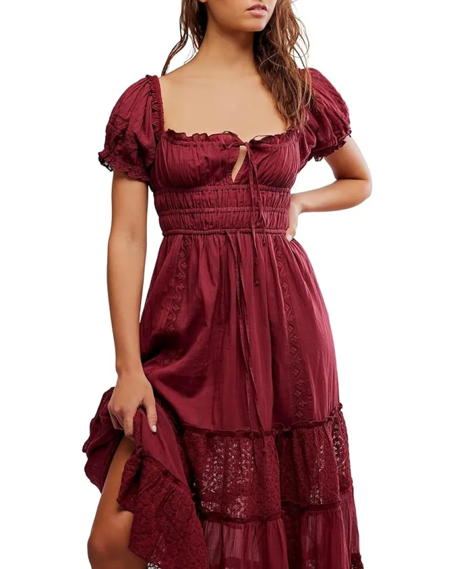 Free People Falling Sun Midi Dress Syrah Outlet