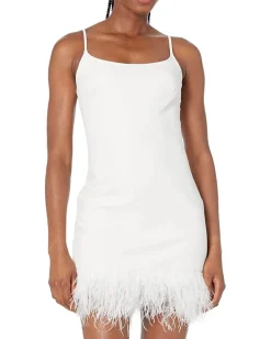 Commando Faux Leather Spaghetti Strap A-Line Dress w/ Feathers FLT308 White Best