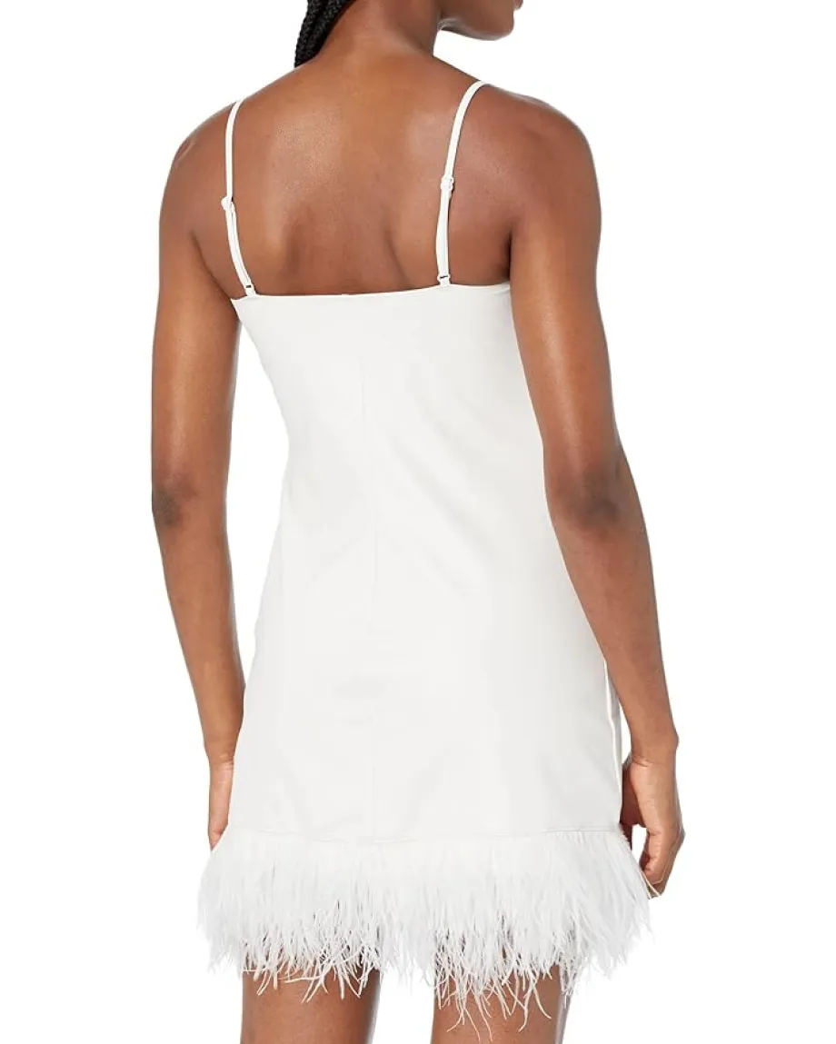 Commando Faux Leather Spaghetti Strap A-Line Dress w/ Feathers FLT308 White Best