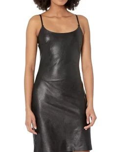 Commando Faux Leather Spaghetti Strap Dress FLT304 Black Clearance