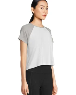 Beyond Yoga Featherweight Colorblock Tee Cloud White/Silver Mist New