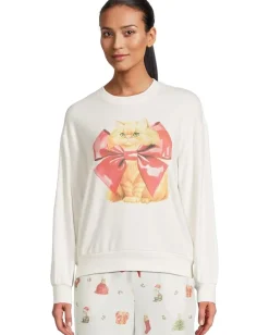 P.J. Salvage Feline Festive Crewneck Top Ivory Cats New