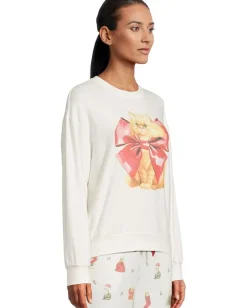 P.J. Salvage Feline Festive Crewneck Top Ivory Cats New