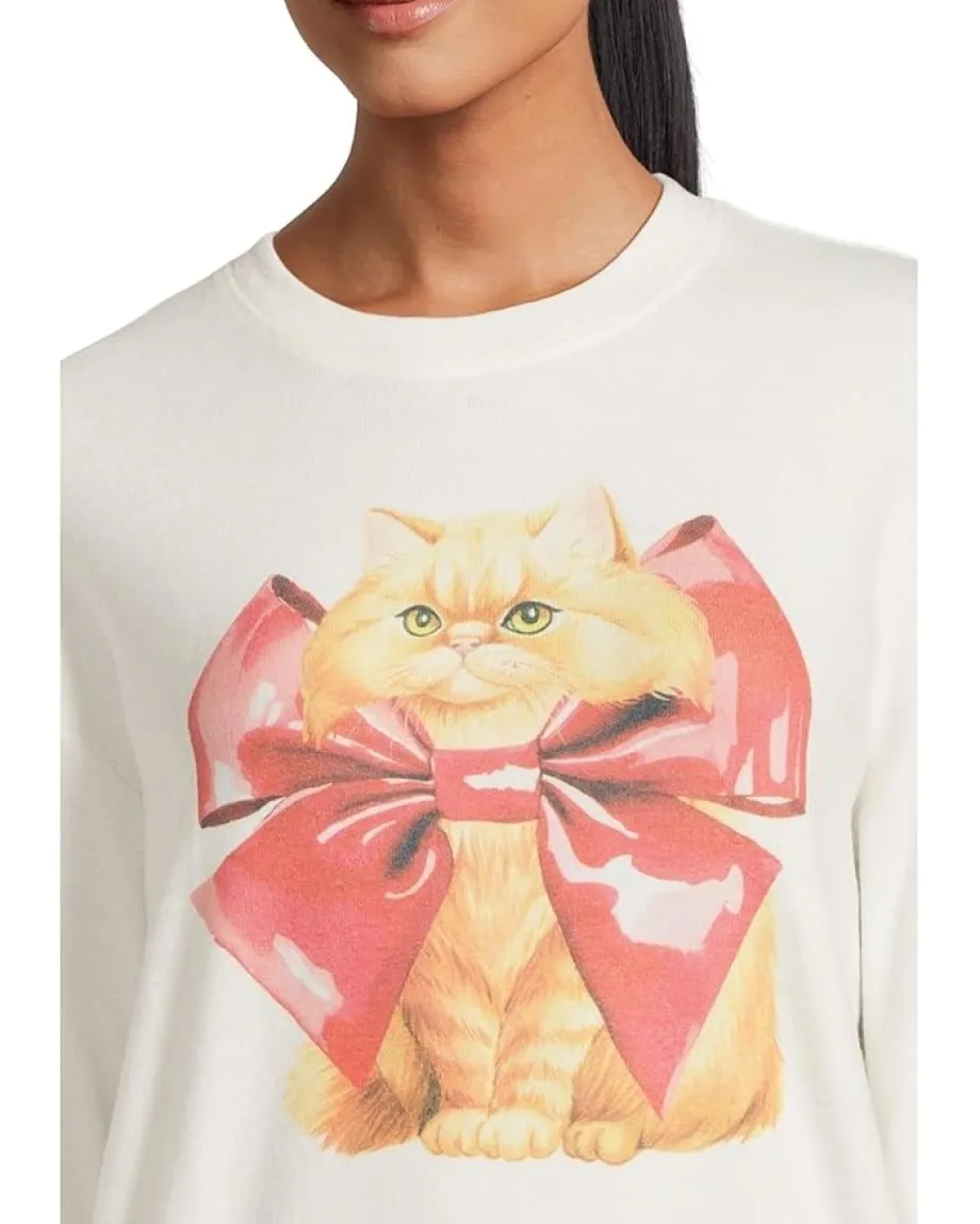 P.J. Salvage Feline Festive Crewneck Top Ivory Cats New