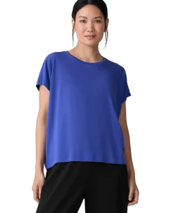 Eileen Fisher Fine Stretch Jersey Knit Crew Neck Square Top Royal Outlet