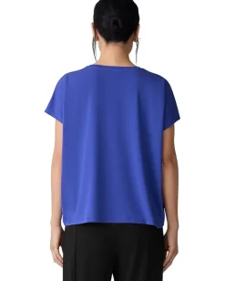 Eileen Fisher Fine Stretch Jersey Knit Crew Neck Square Top Royal Outlet