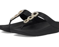 Women FitFlop Fino Crystal-Chain Leather Toe-Post Sandals