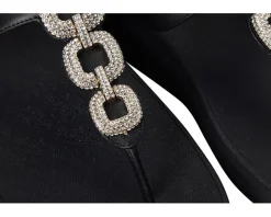 Women FitFlop Fino Crystal-Chain Leather Toe-Post Sandals