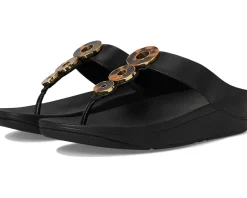 Women FitFlop Fino Resin-Hoop Leather Toe-Post Sandals